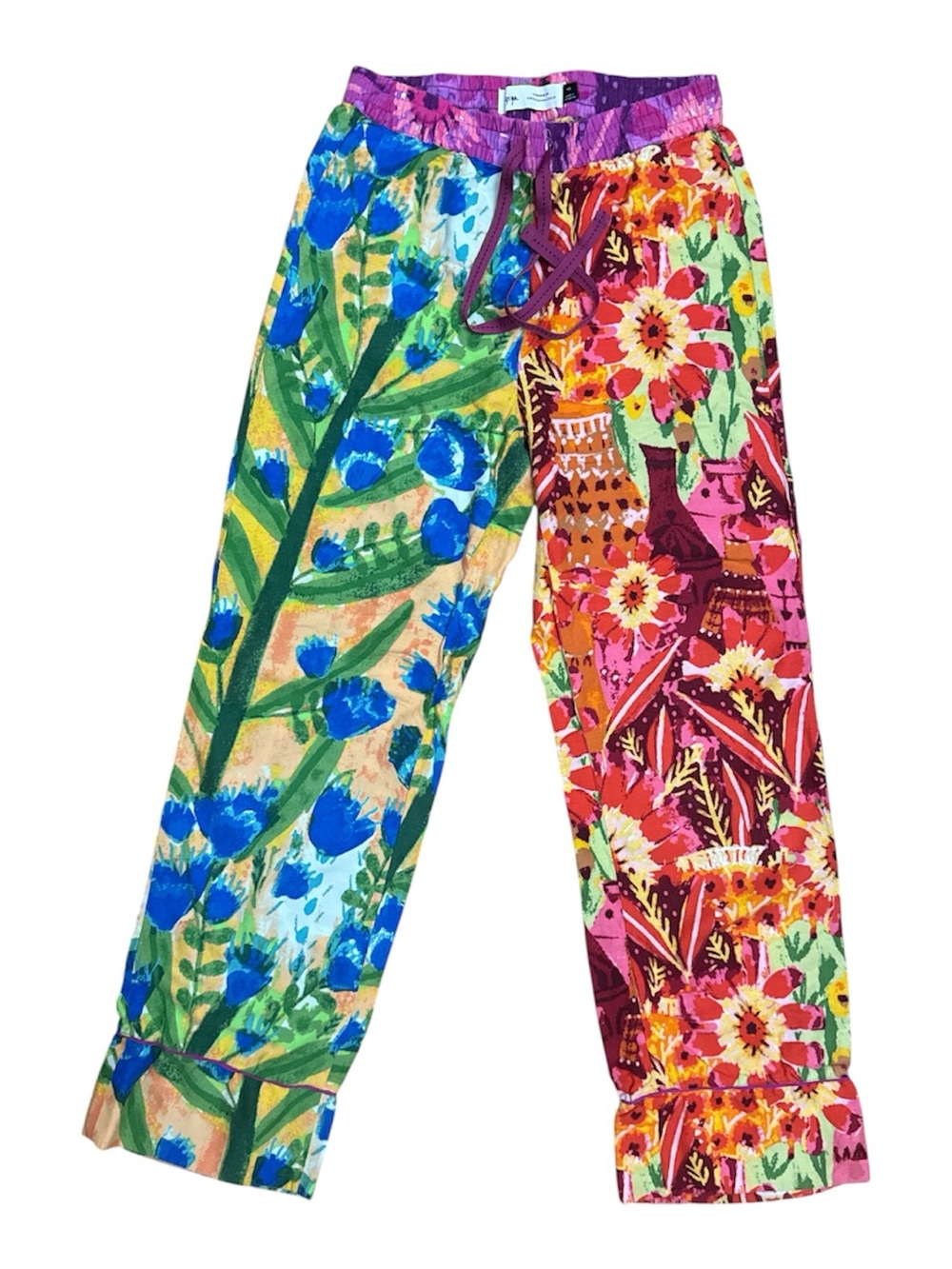 Anthropologie Roeqiya Bloom Flannel Pajama Pants Two-Tone Floral Wide-Leg - Picture 4 of 6